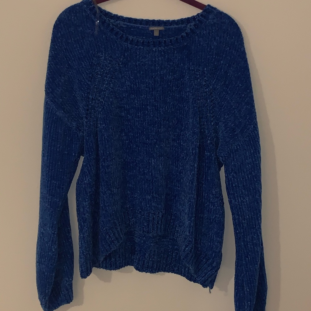 Blue Chenille Mock Sweater